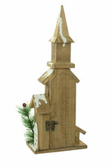 14" Cream Wood Snow-Covered Church Illuminated Display
