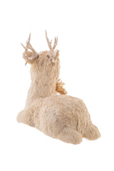 10.5" Resting Striped Cream Straw Fur Deer Figurine with Gold Spray