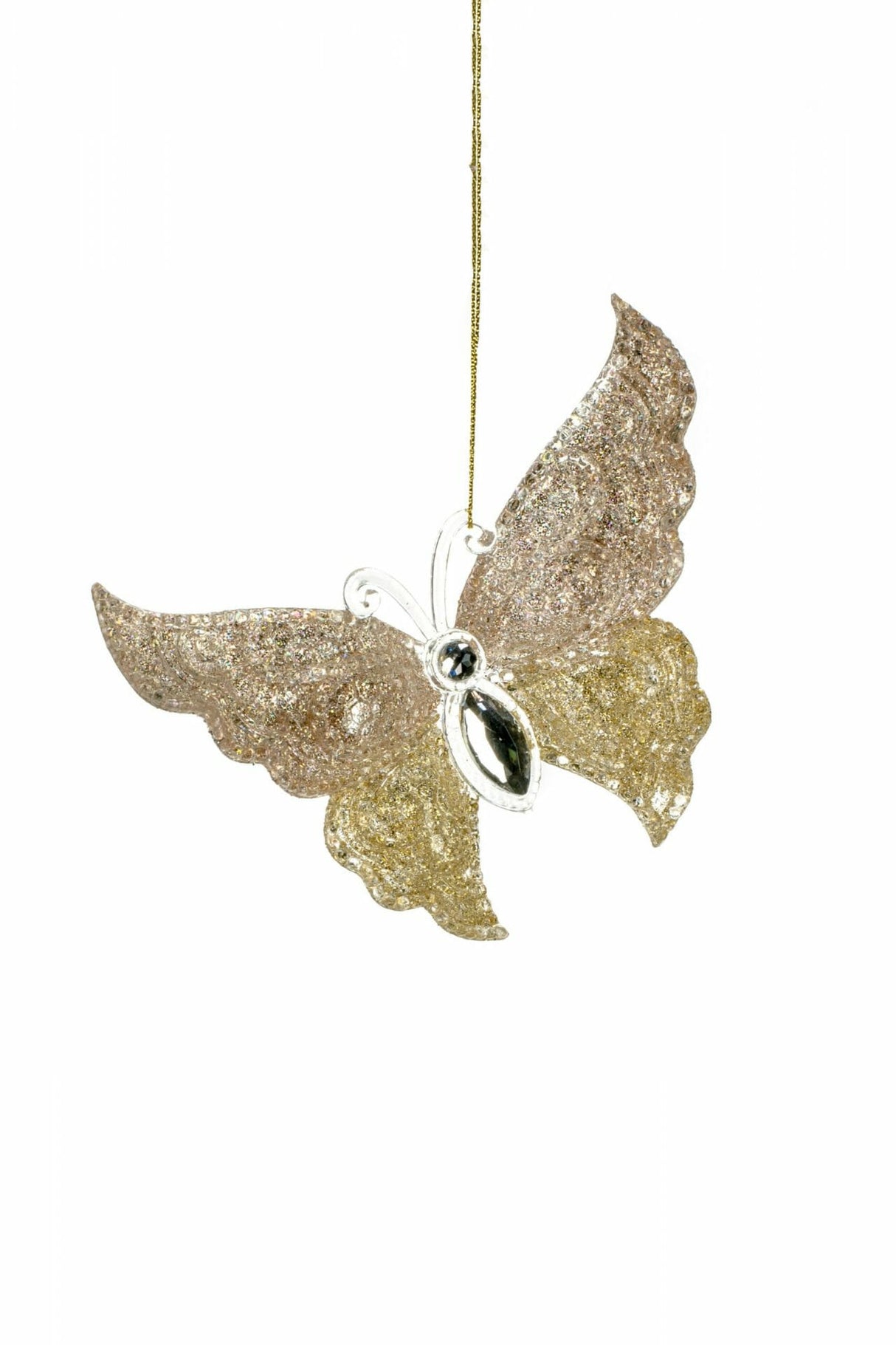 5" Hanging Rose Gold and Gold Butterfly Ornament