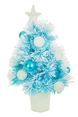 24" Blue and White Pvc Ornamented Warm White LED Christmas Tree