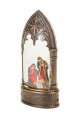 11.8" Bronze Plastic Nativity Warm White LED Snow Globe with Swirling Glitter