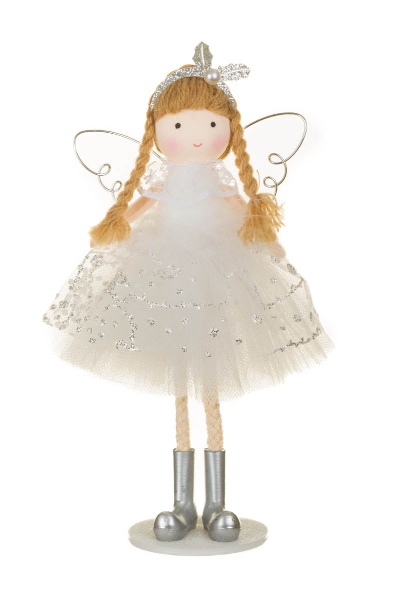 6.5" Hangable Sparkly White Fabric Fairy Girl Doll with Silver Band