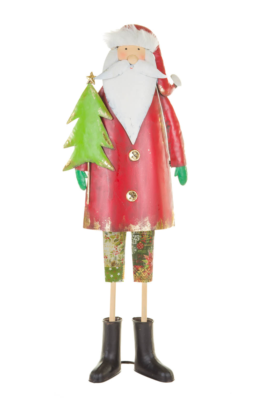 24" Red and White Metal Groovy Santa Display with Gold Accents