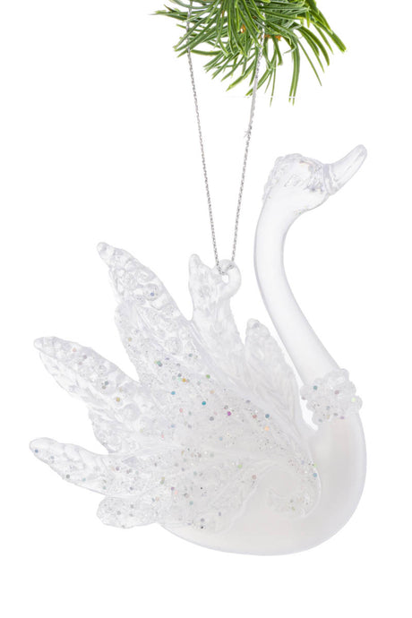 4.5" Elegant Hanging White Acrylic Glancing Swan Ornament - 2 Styles