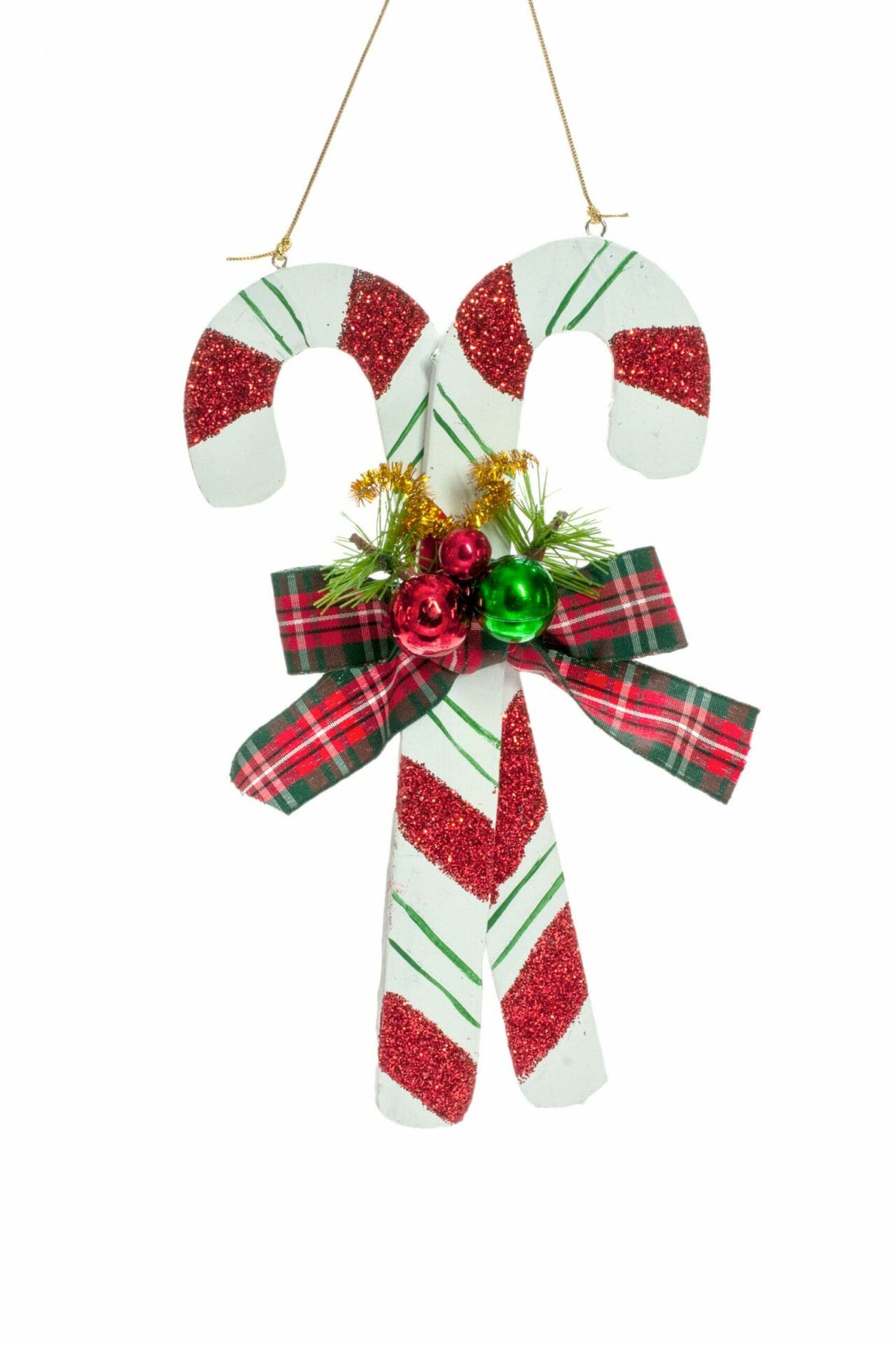 8.25" Hanging Red and White Wooden Pair of Candy Canes Ornament
