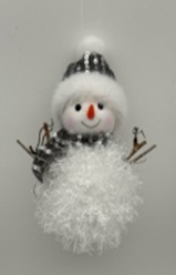 5.25" Hanging Sequin Silver Fabric Capped Snowman Doll with Scarf