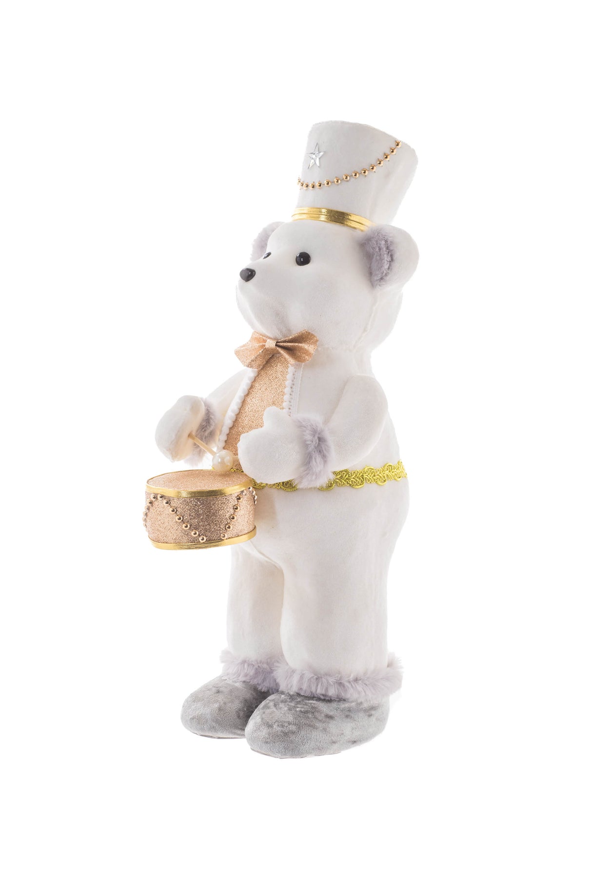 88" White and Gold Furry Bear Figurine with Bowtie