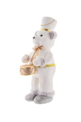 88" White and Gold Furry Bear Figurine with Bowtie