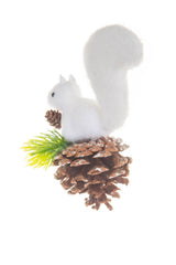 6" Hanging White and Brown Wood Fuzzy Squirrel Ornament