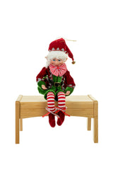 19" Red and Green Cloth Fancy Elf Figurine with Posable Hat