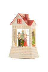 12.5" Mini White and Red Plastic Brick House Warm White LED Snow Globe with Carolers