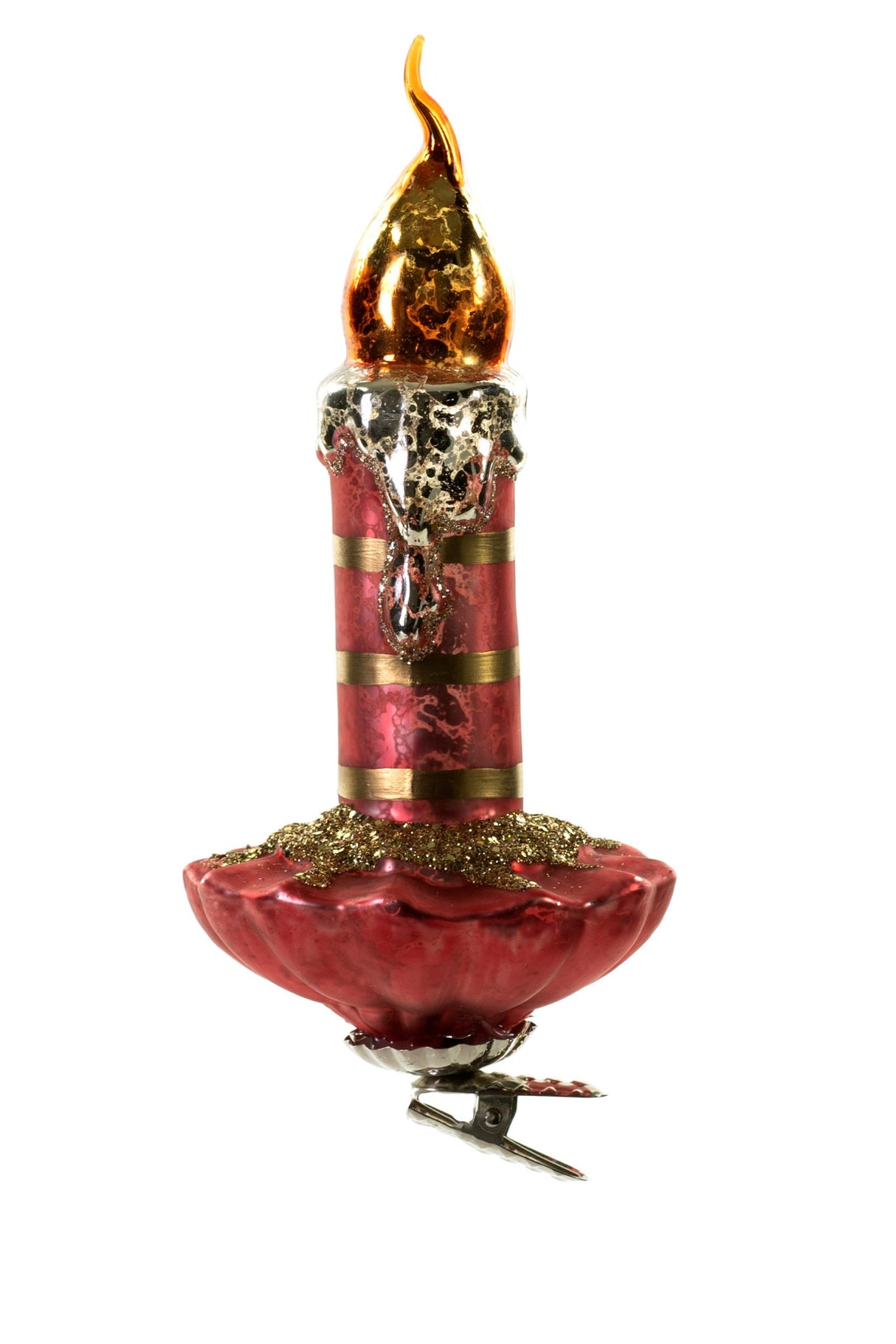 5.5" Hanging Pink Glass Candle Ornament with Flame