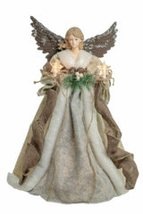 16" Taupe and Gray Rattan Modern 10-Light Angel Tree Topper with Holly Belt