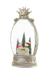 26" Musical Silver Plastic Snowman Family Warm White LED Snow Globe with Swirling Glitter
