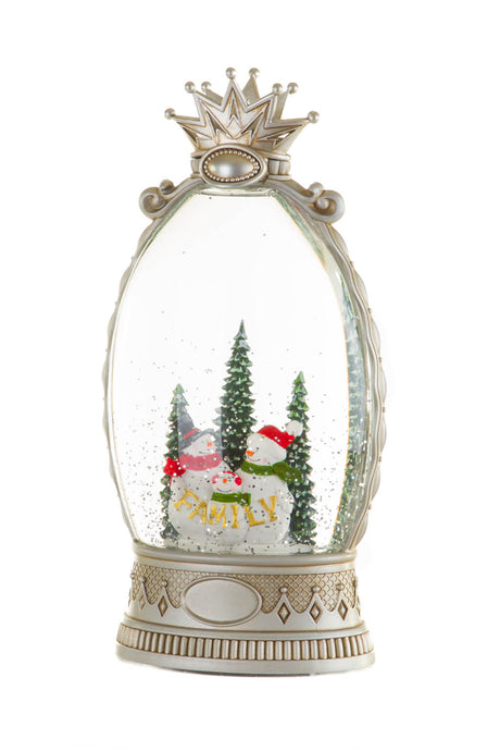 26" Musical Silver Plastic Snowman Family Warm White LED Snow Globe with Swirling Glitter
