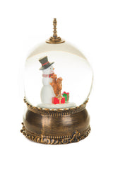 8" Brass Plastic Bauble Warm White LED Snow Globe with Snowman and Swirling Glitter