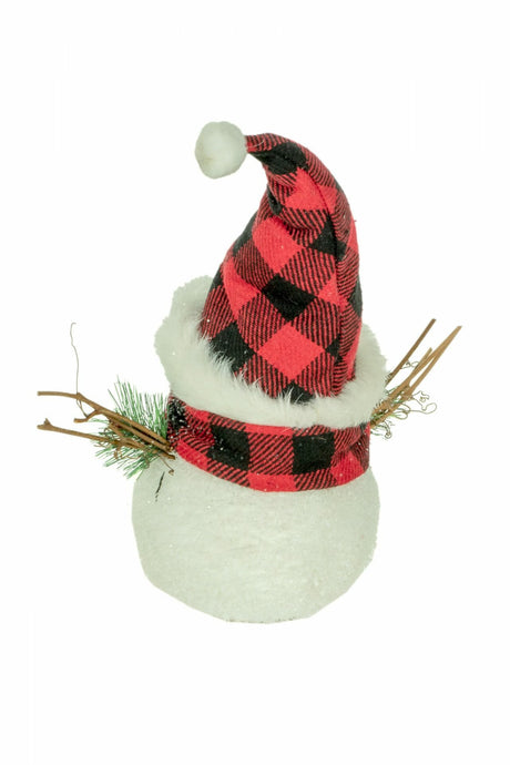 12" Buffalo Plaid Black and White Foam Smiling Snowman with Santa Hat