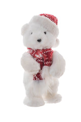10" Striped White and Red Furry Cub Figurine with Scarf