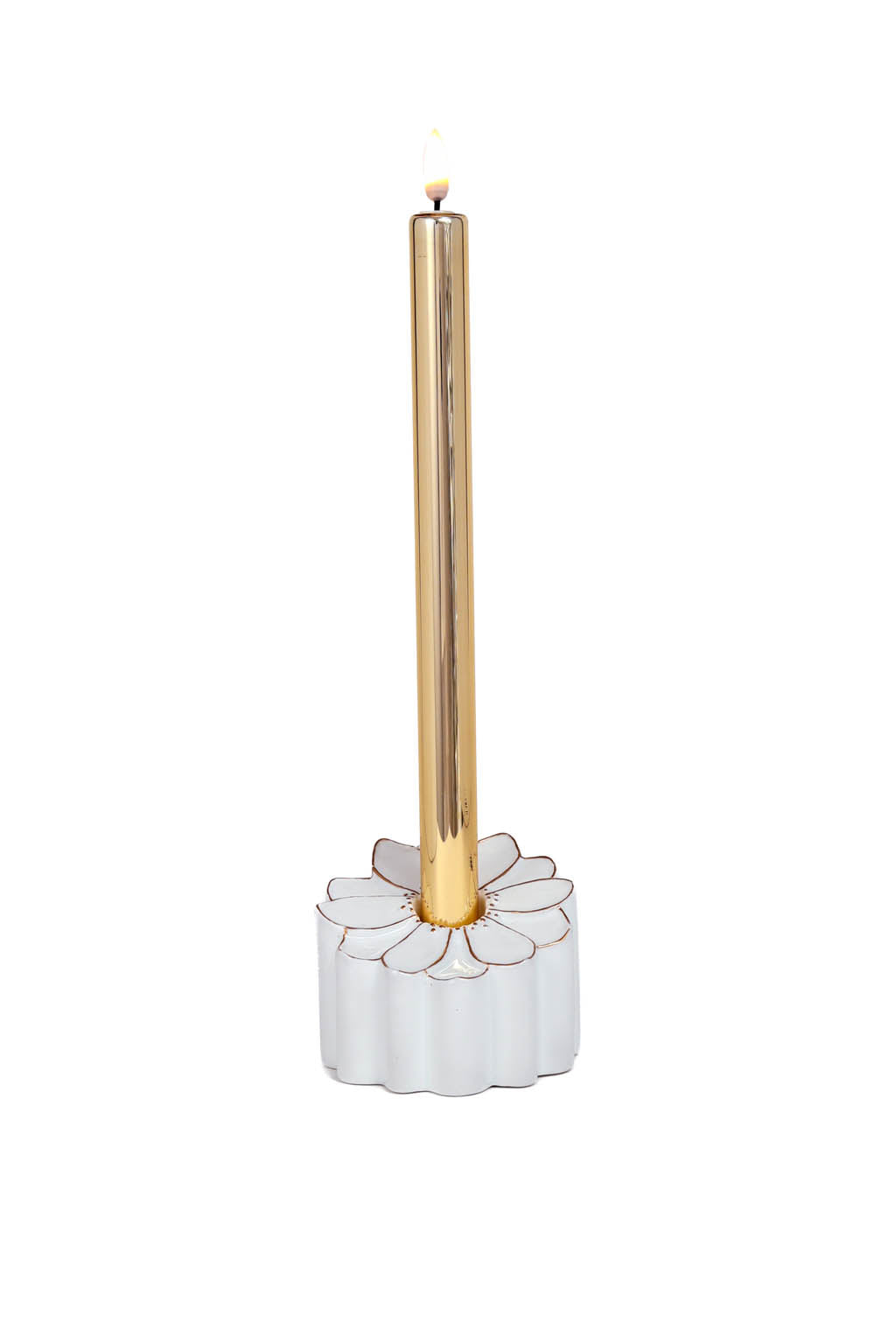12.75" Gold and White Glass Candle Illuminated Display