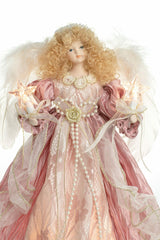 12" Pink Cloth Contemporary 10-Light Angel Tree Topper with Blonde Curly Hair