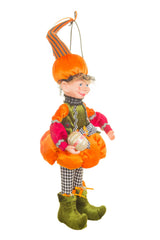 17" Orange and Green Cloth Elf Boy Doll with Pumpkin Hat