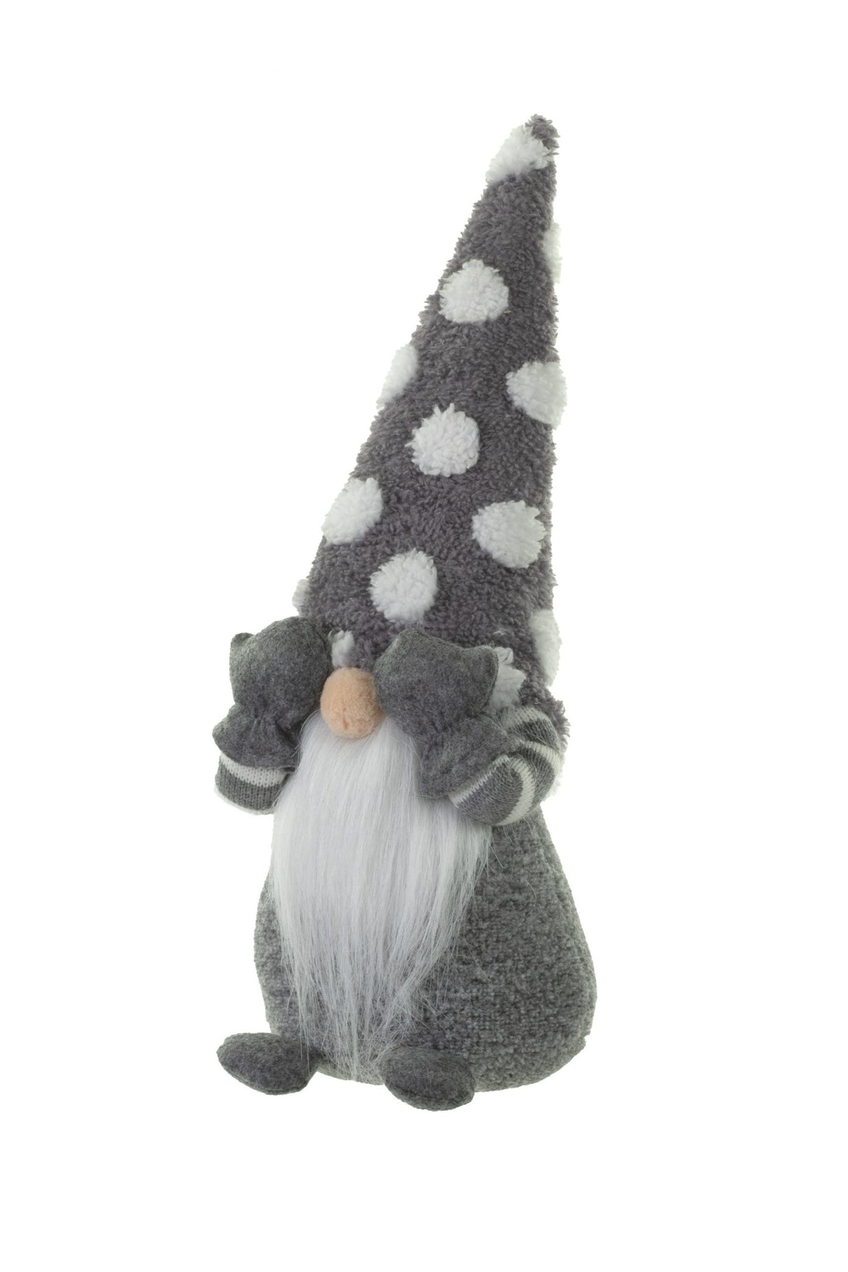 14" Gray and White Plush Shy Guy Gnome with Spotted Hat