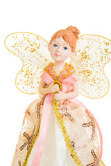 10" Striped Pink and White Cloth Fairy Figurine with Angel Wings