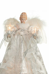 12" Silver and White Cloth Vintage 10-Light Angel Tree Topper