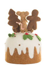 11.75" White and Brown Fleece Mousey Cake Display with Gingerbread Man