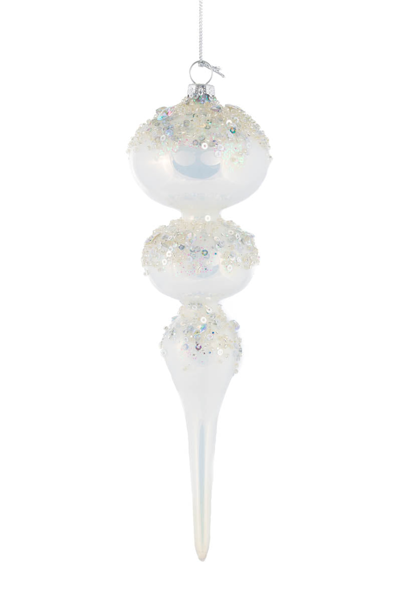 9" Hanging White Glass Finial Icicle Ornament