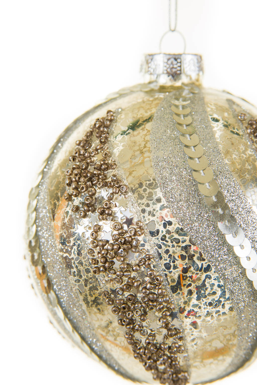 4" Hangable Metallic Gold and Silver Glass Wavy Ball Ornament
