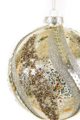 4" Hangable Metallic Gold and Silver Glass Wavy Ball Ornament