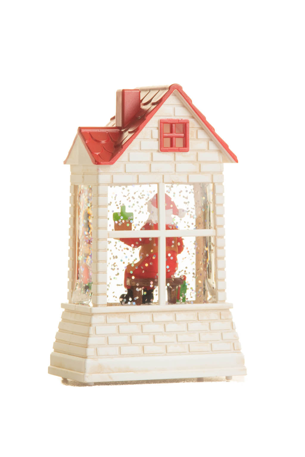 12.5" Mini White and Red Plastic Brick House Warm White LED Snow Globe with Santa Painting