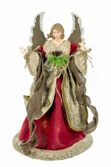 16" Burgundy Rattan Rustic 10-Light Angel Tree Topper with Metal Wings