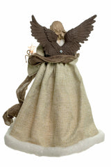 16" Taupe and Gray Rattan Modern 10-Light Angel Tree Topper with Holly Belt