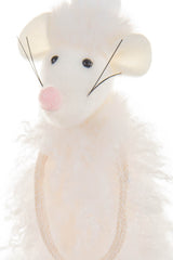 12" Hanging White Cotton Mouse Ornament with White Stocking Cap