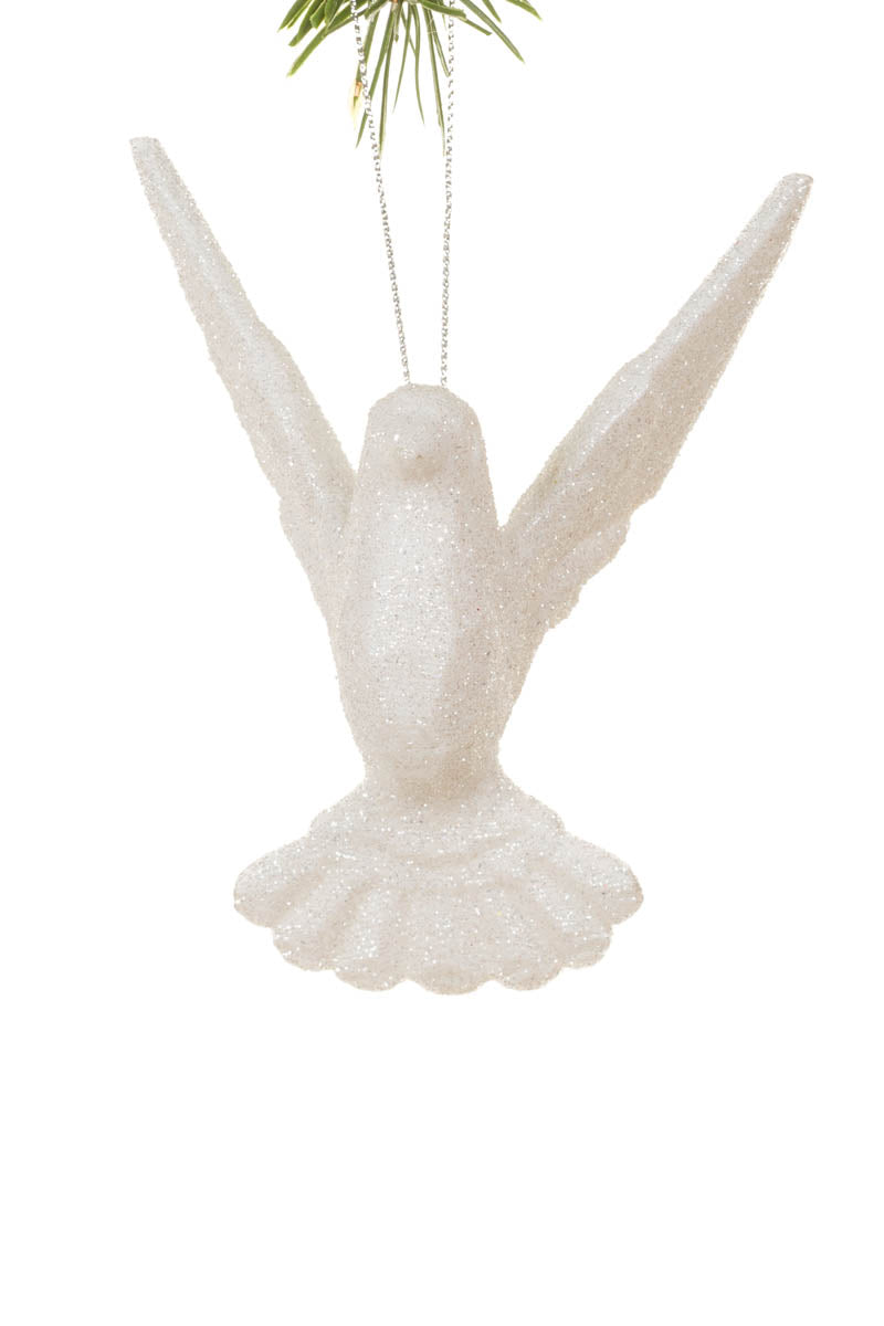 4" Hanging Sparkly White Acrylic Dove Ornament
