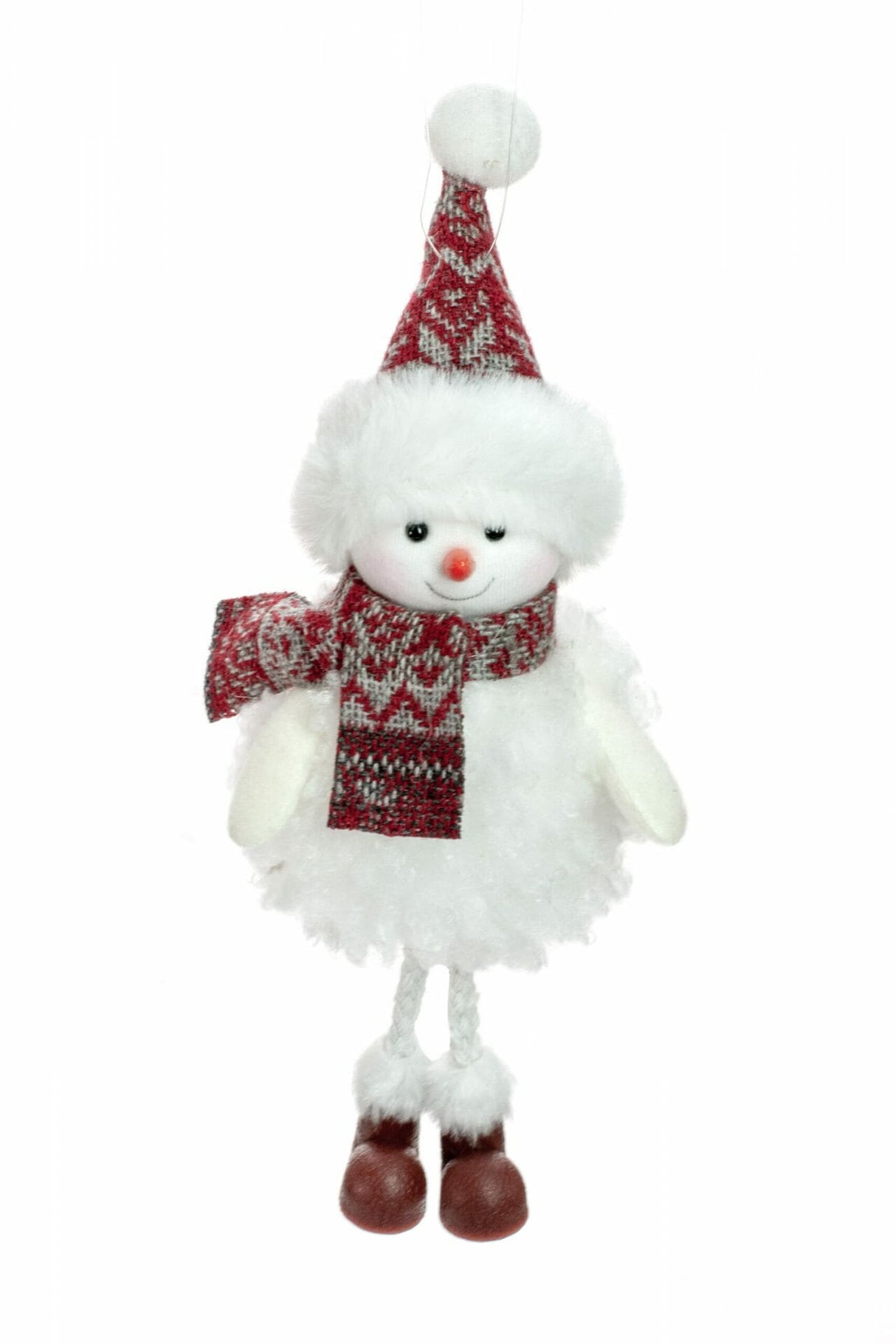 7.5" Hanging White and Red Cloth Snowman Ornament