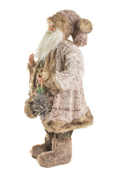 32" Brown and Light Gray Cloth Nordic Santa Figurine with Fur Coat