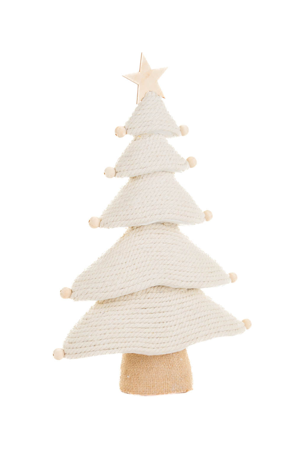 15.25" Cream and Natural Foam Topped with Wooden Star Basketweave 5 Tier Christmas Tree