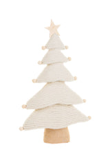 15.25" Cream and Natural Foam Topped with Wooden Star Basketweave 5 Tier Christmas Tree
