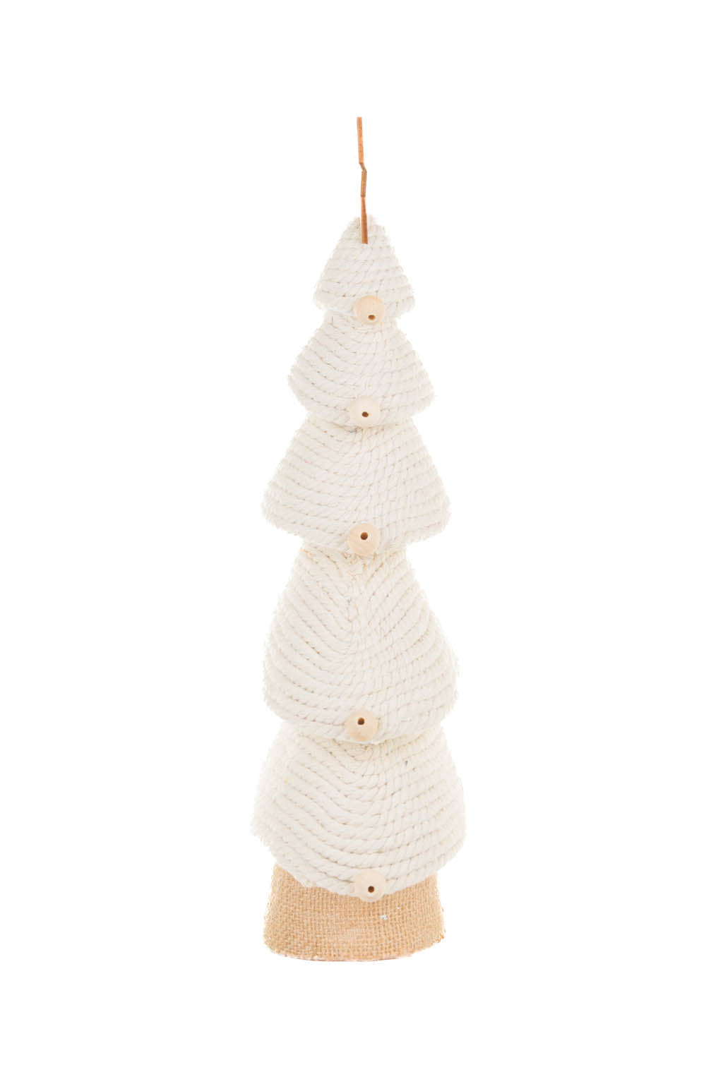 15.25" Cream and Natural Foam Topped with Wooden Star Basketweave 5 Tier Christmas Tree