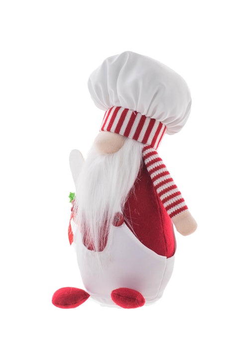 12.5" Striped White and Red Cloth Chef Santa Gnome with Spatula