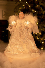 12" Silver and White Cloth Vintage 10-Light Angel Tree Topper