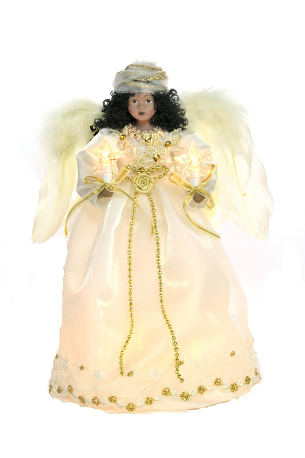 12" Ivory Cloth African 10-Light Angel Tree Topper