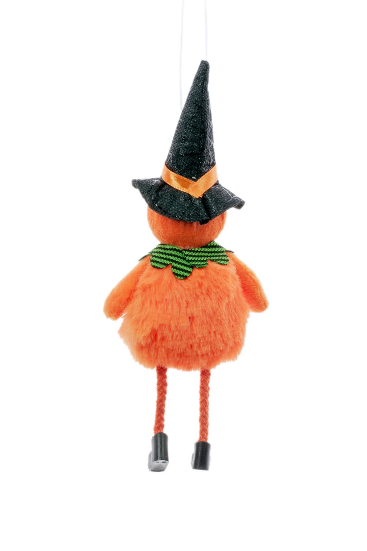 8" Hanging Orange Cloth Pumpkin Boy Ornament with Dangling Feet
