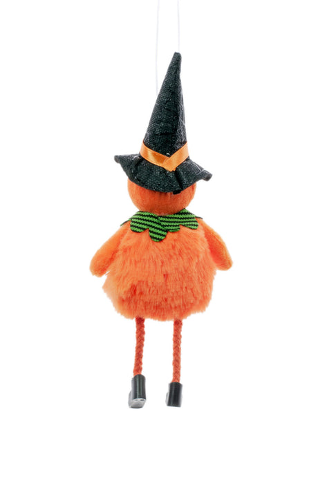 8" Hanging Orange Cloth Pumpkin Boy Ornament with Dangling Feet