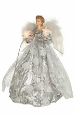 14" Silver and White Cloth Modern 10-Light Angel Tree Topper
