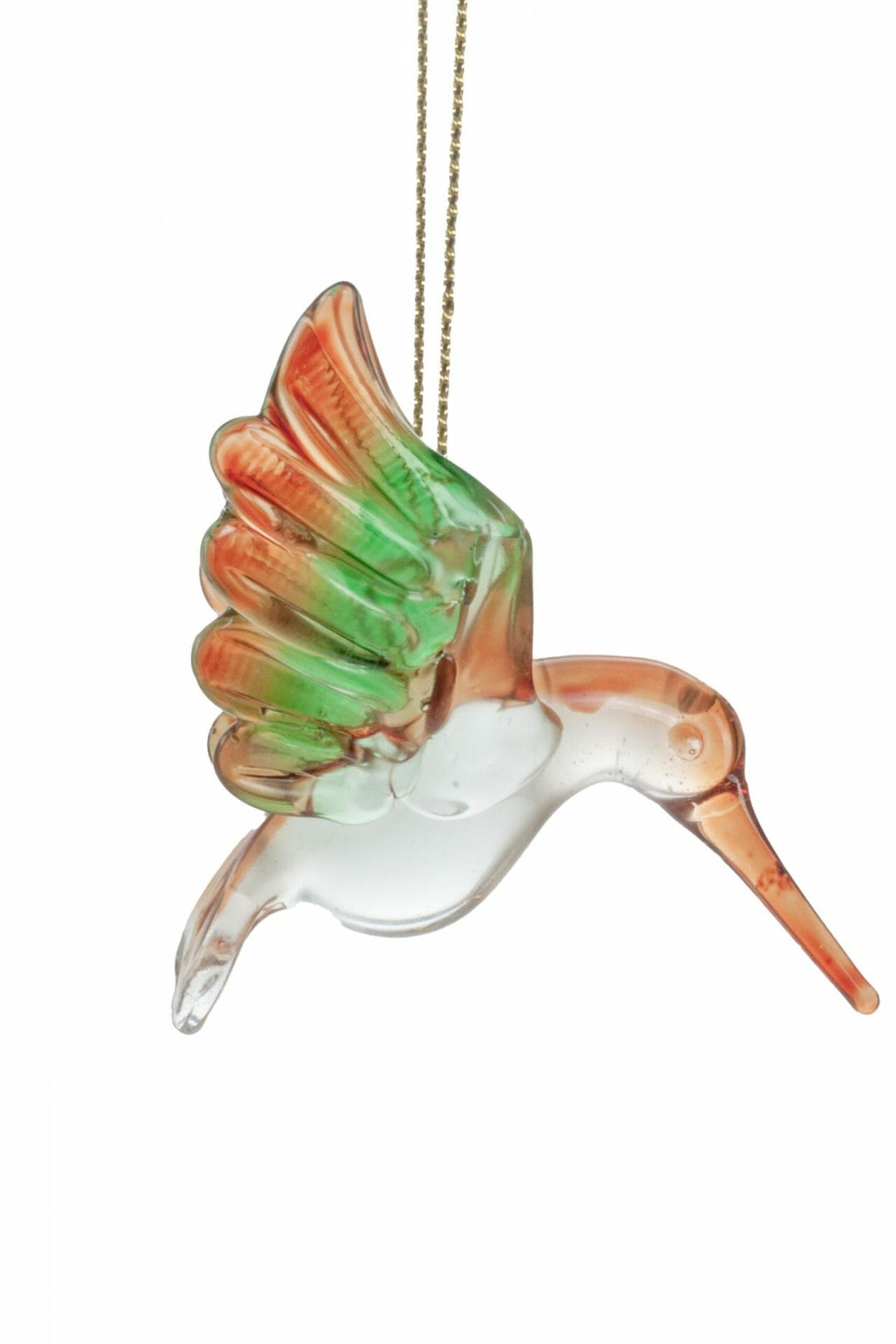 3" Hanging Red Glass Feeding Hummingbird Ornament with Multi-Coloured Wings