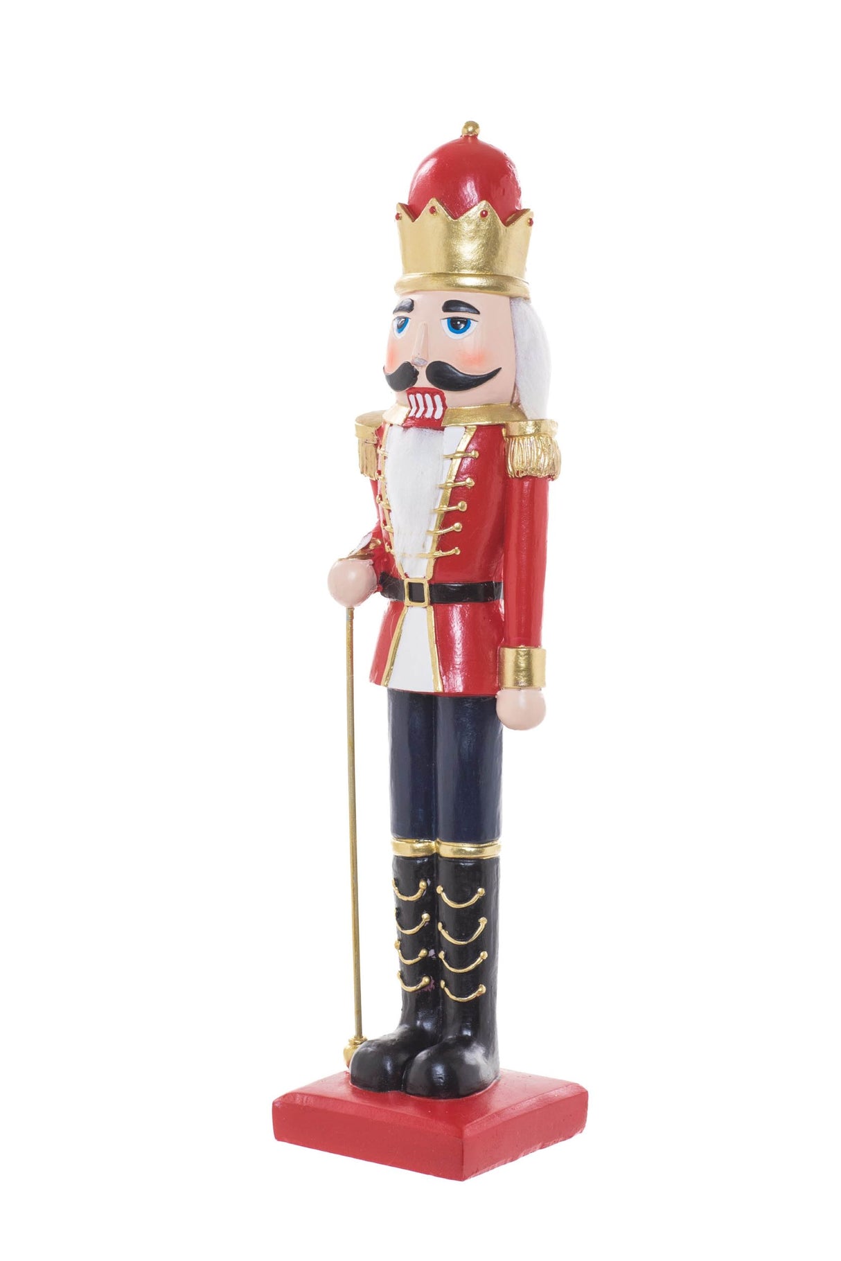 15" Red and Gold Resin Nutcracker Figurine with Staff